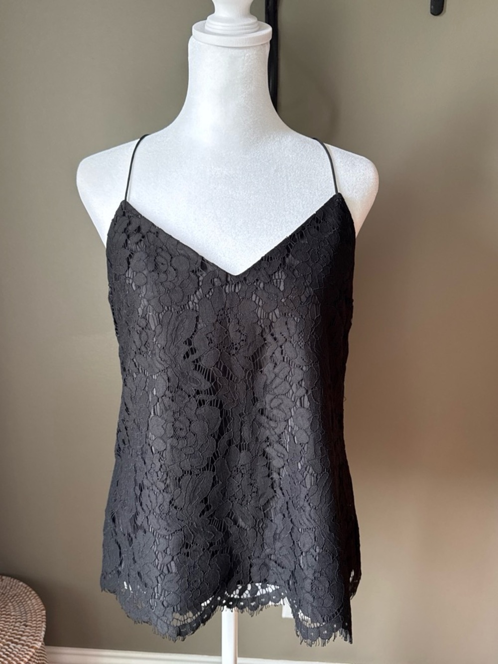 J. Crew Black Lace Cami with Floral Overlay